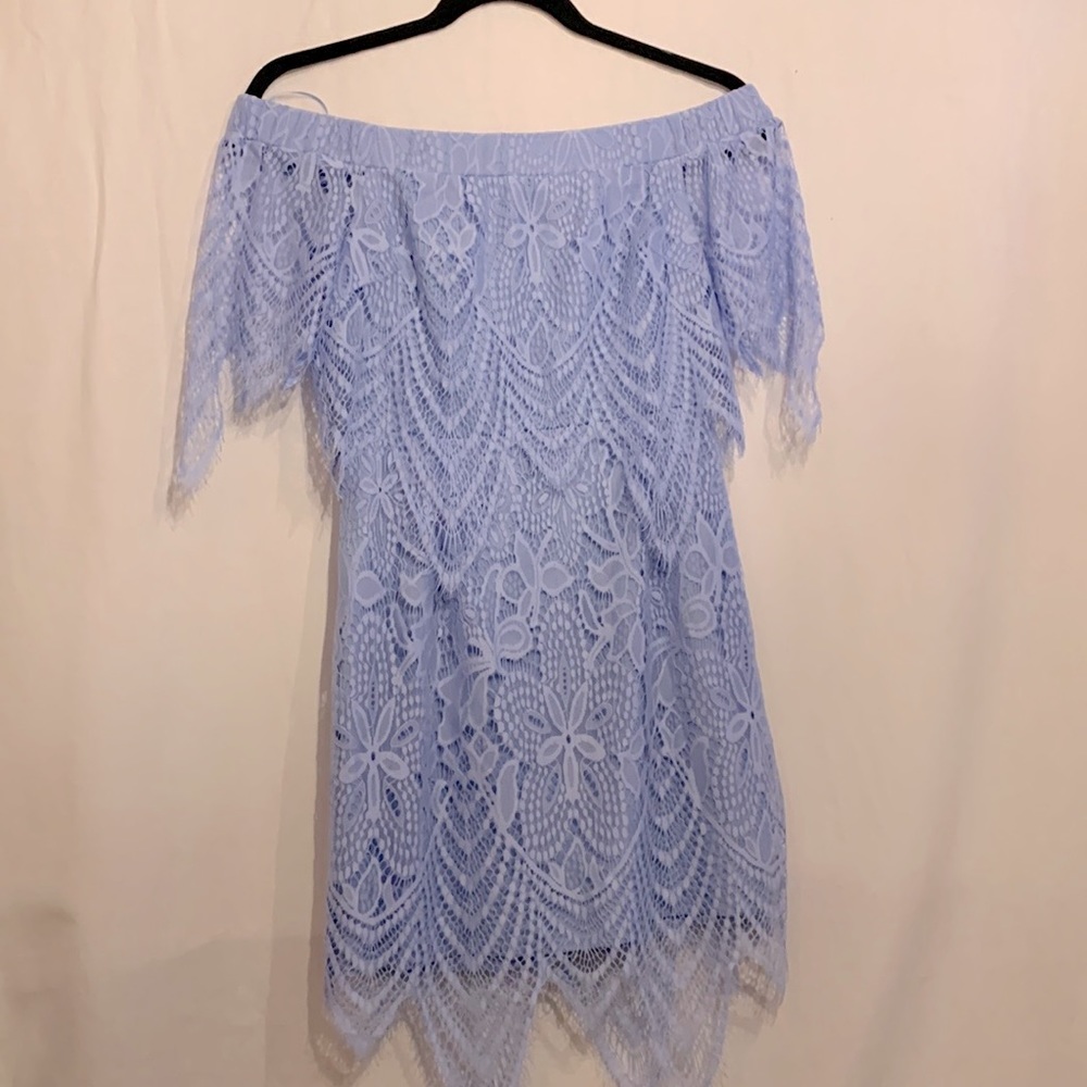 Off the shoulder blue lace dress